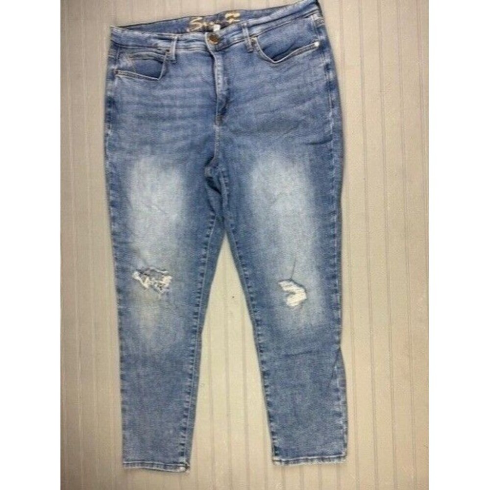 Seven7 Size 14 Womens Jeans High Rise Skinny Distress Stretch Med Wash